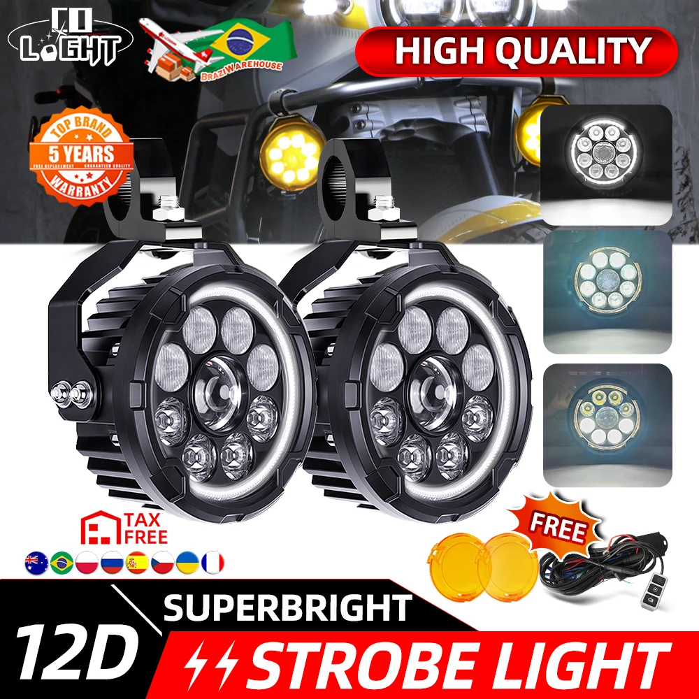 CO lumière moto LED conduite travail lumière 5 pouces DRL stroboscope haut bas 12V 24V pour BMW R1200GS LC ADV R1250GS F900R R9T auxiliaire