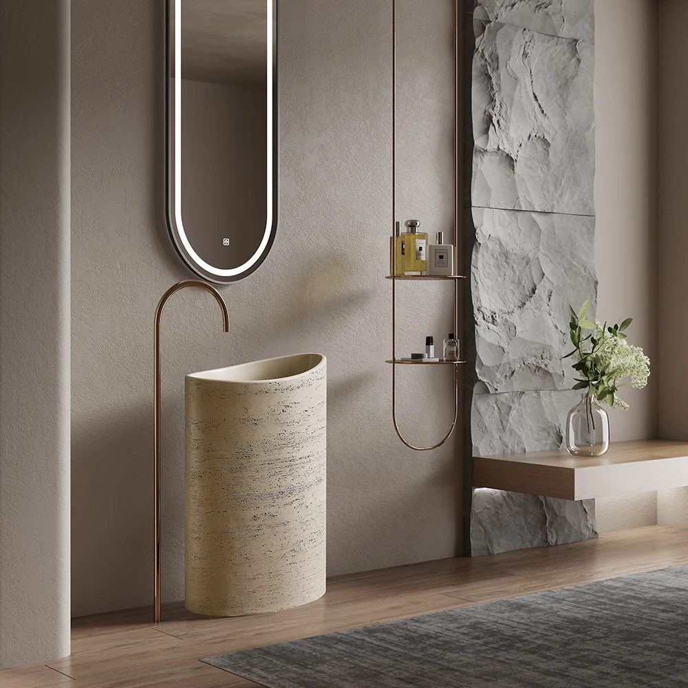 Design Sense Niche Artificial Stone Pillar Basin B & B Clubhouse Wabi Sandy Wind Travertine Integrated Floor-to-Floor Washbasin