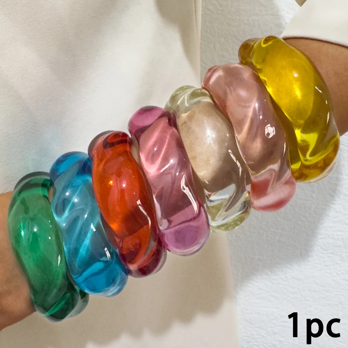 Docona Simple Resin Multi Color Transparent Round Irregular Wave Bracelet Women's Daily Vacation Fresh Jewelry Accessories