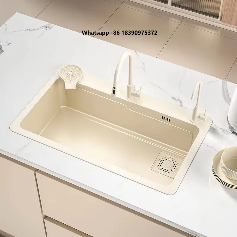 Modern Cream Style Rectangular Undermount Large Single Bowl Kitchen Sink 304 Stainless Nano Finish Oil Proof Easy Clean Whole