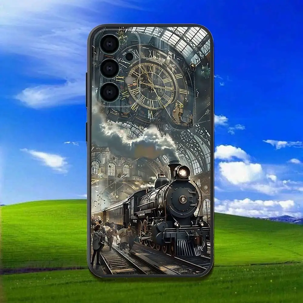 เคสโทรศัพท์รถไฟไอน้ำคลาสสิกสำหรับซัมซุง กาแล็คซี่ A13,A21s,A22,A31,A32,A52,A53,A71,A80,เคสสีดำนุ่ม