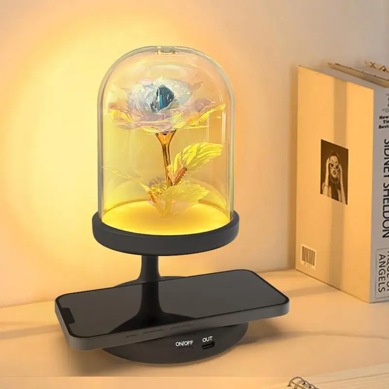 Lampe rose avec chargeur sans fil pour femme, port USB, abat-jour décoratif, cadeaux d'anniversaire, table de nuit britannique, chargeur de téléphone