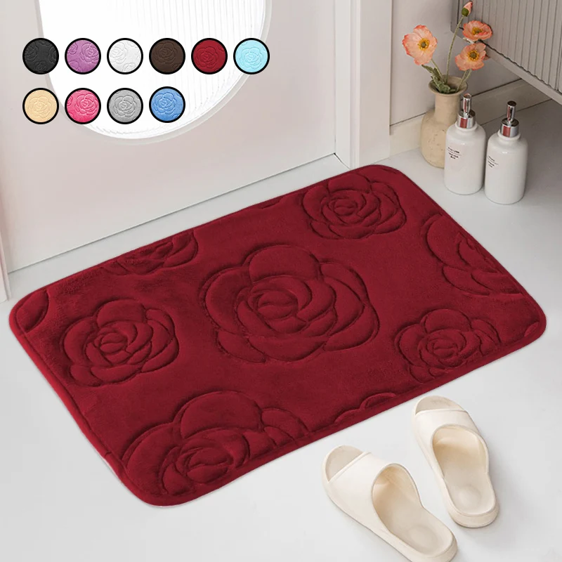 Memory Foam Non Slip Bath Mat Comfortable Rose Embossing Bathroom Rugs Super Water Absorbent Washable Shower Floor Bathmat