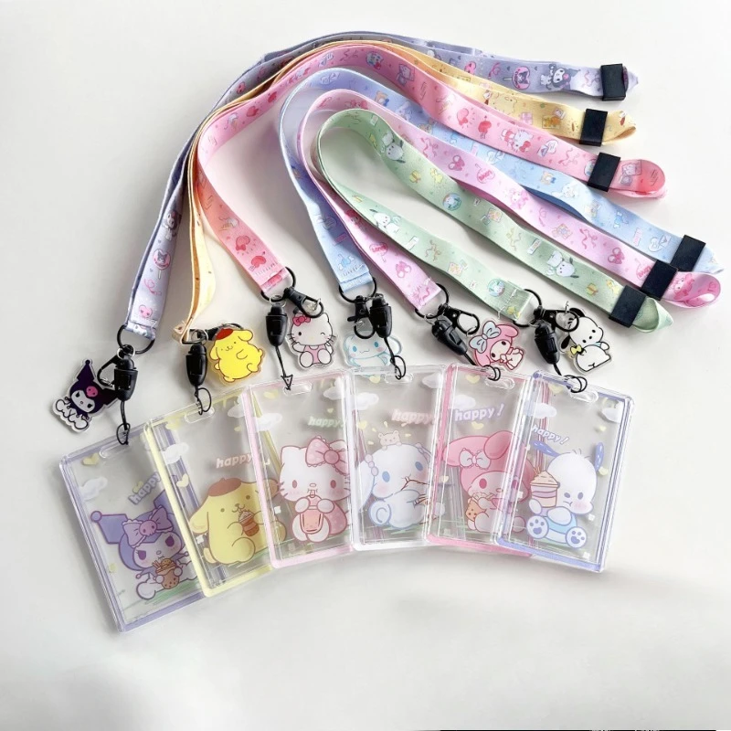 Cute Cartoon Lanyard Transparent ID Credit Card Holder Bus Subway Access Work Permit Card Neck Strap Hang Rope Lariat Gifts
