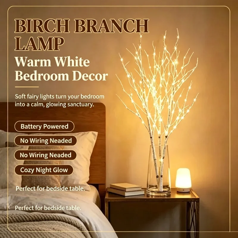 White Birch Branch Fairy Lamp Battery Powered Warm White Decorative Branch Lamp Suitable for Home Interior Decoration Atmosphere