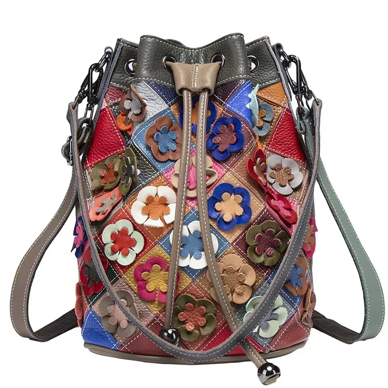 

Lightweight Genuine Leather Bohemian-Style Bucket Bag for Women Fashionable Single-Shoulder Crossbody Luxury Designer Handbag