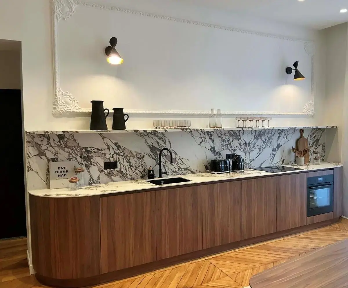 Modern Luxury Natural Stone Kitchen Cabinet Customizable Marble Kitchen Countertop for Home Villa Storage Decoration