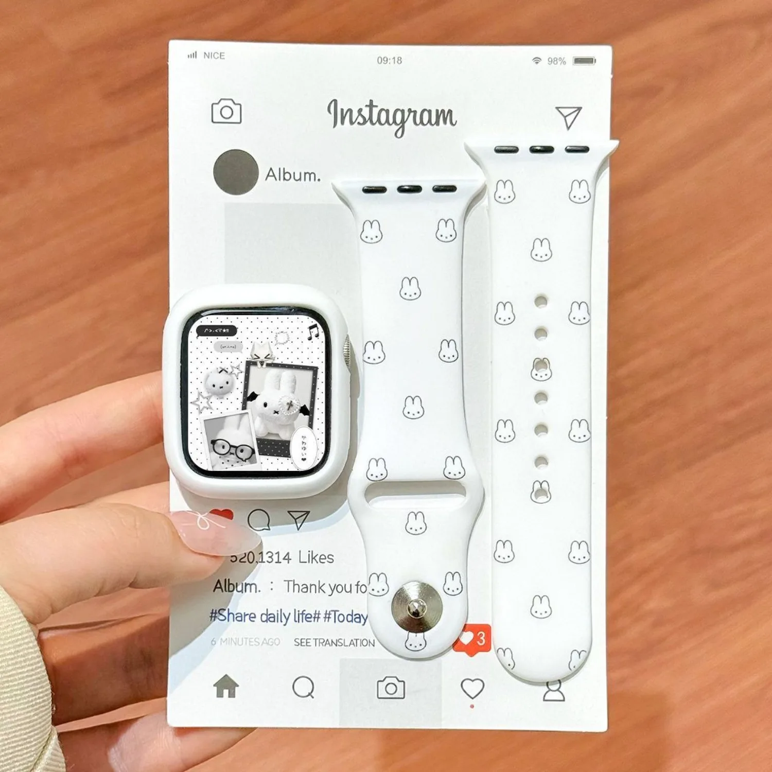 Kawaii Polka Dot Print Miffy Wristband Skin-friendly Silicone Watch Strap for IWatch S11 S10 S9 Daily Fashion Accessory Lovely