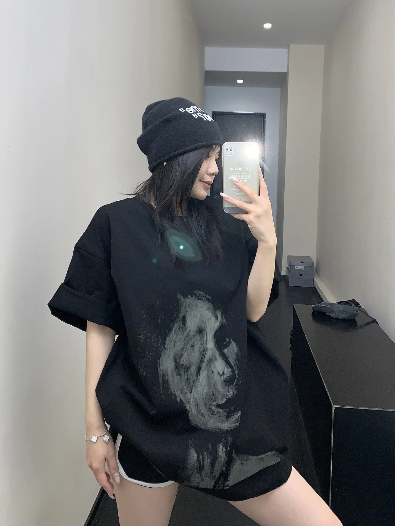 

Oversize Cotton Street Sle T-irt Women's Loose Fit Printed ort Sve round Ne Casual Vintage Lazy Couple Tops