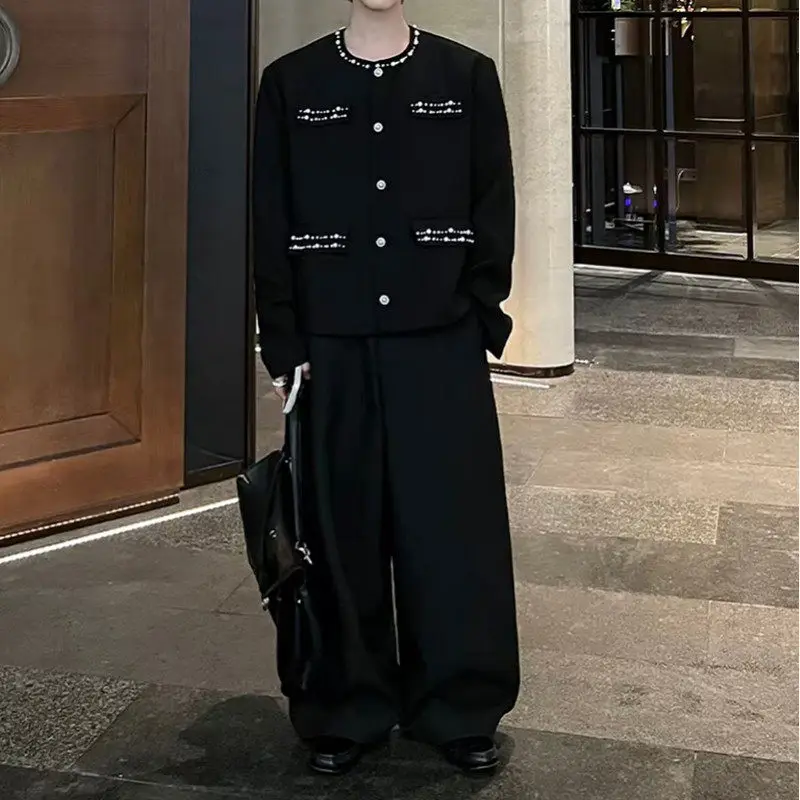 

High Quali Original Men's Jaet New Chinese Sle Pearl Embroidery No Collar Outerwear Trendy Brand Spring Autumn Winter