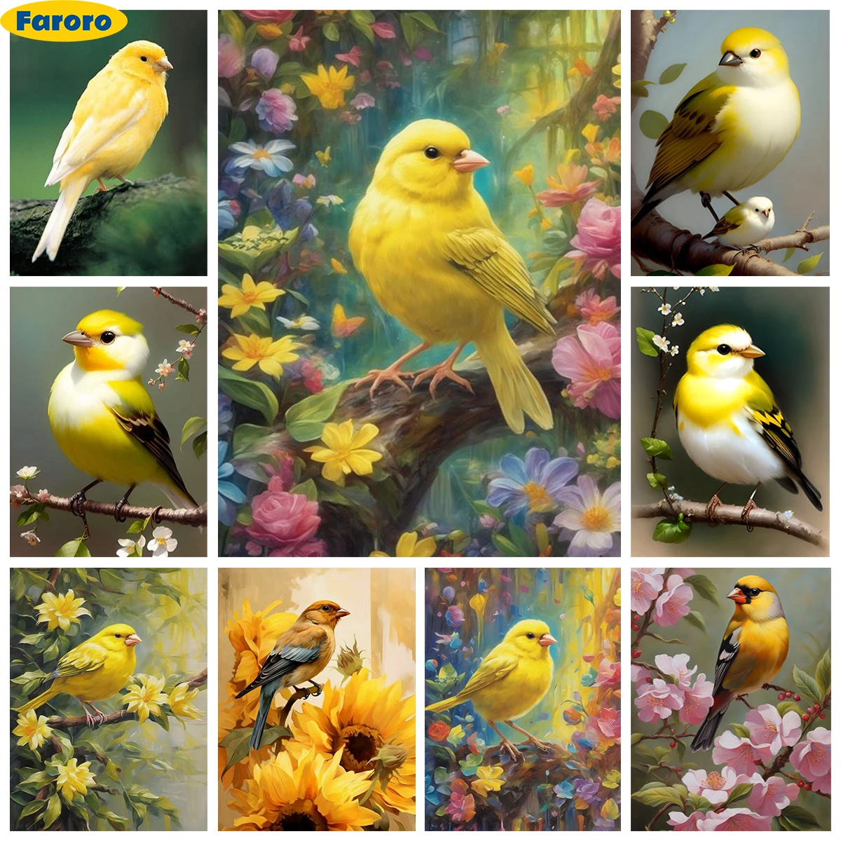 Canary 5D Diamond Art Painting Golden Bird Pattern Handmade Diamond Embroidery Cross Stitch Kit Hot Selling Home Wall Decor Gift