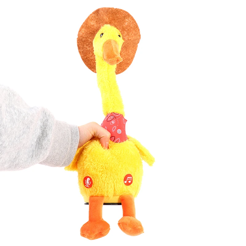 ของเล่นเป็ดเต้นรำอิเล็กทรอนิกส์ ตุ๊กตาพูดตาม ร้องเพลง บันทึกเสียง ชาร์จผ่าน USB ของเล่นดนตรีตลกๆ เรืองแสง ของขวัญ ตุ๊กตาผ้า