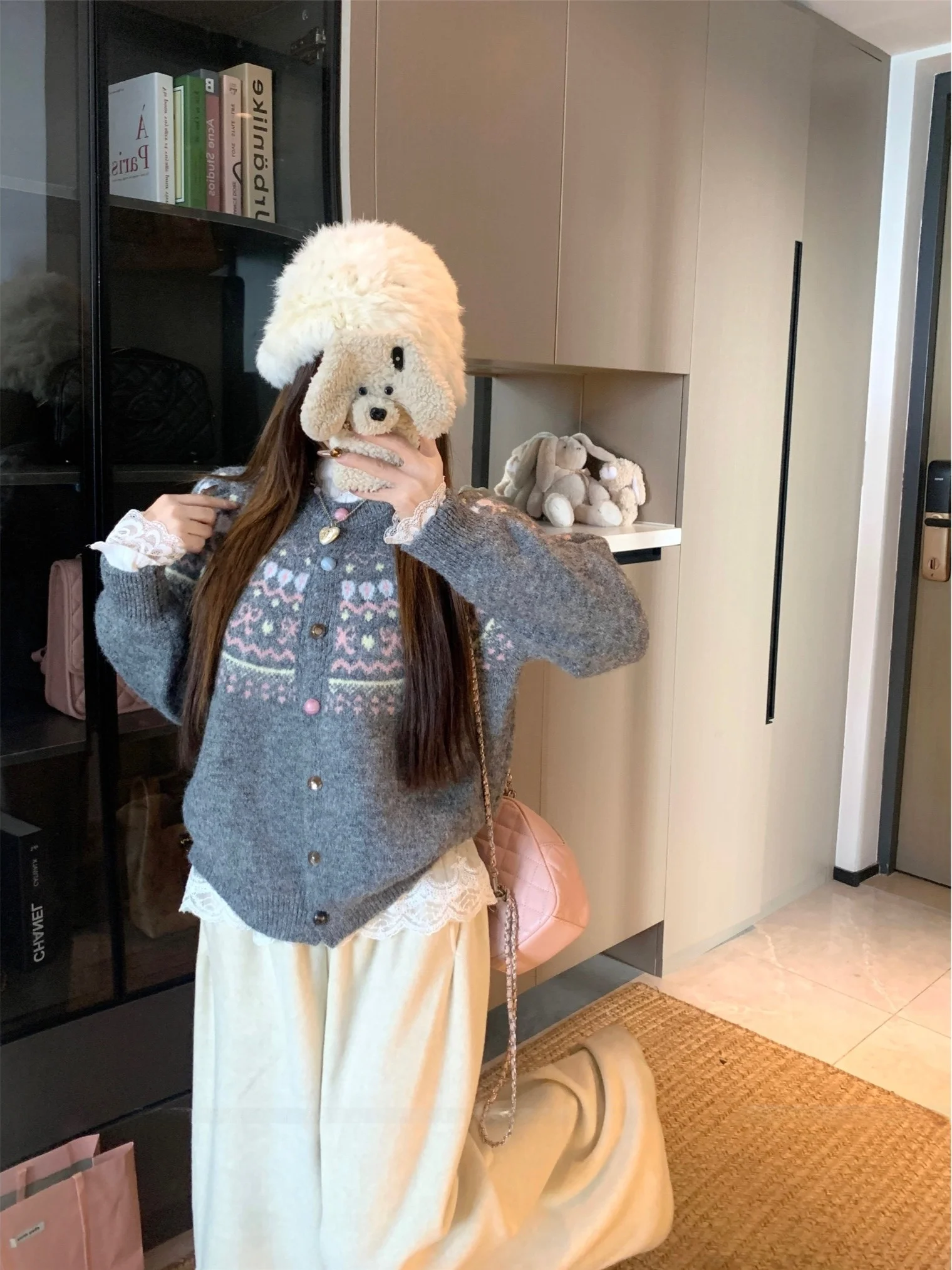 

Soft Cozy Fair Isle Knit Cardigan Sweater Women's Casual Vintage Autumn 2025 New Sle Button up Long Sve round Ne Top