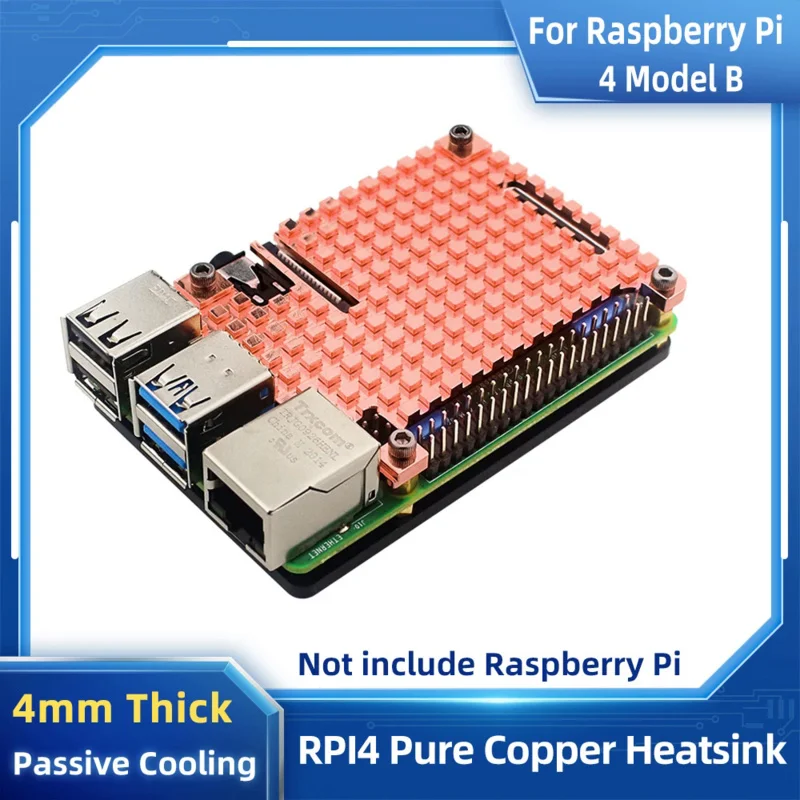 Raspberry Pi 4 Pure Copper Heatsink Metal Case Passive Cooling Shell 4mm Copper Enclosure for Raspberry Pi 4 Model B 4B