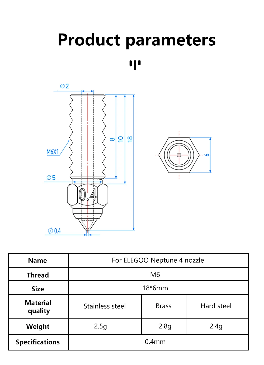 Elegoo Neptune 깍지 구리 클론 깍지, 황동 경화 스테인리스 스틸, 3D 프린터 부품, 1.75mm 필라멘트, 4 프로 쓰리 아이