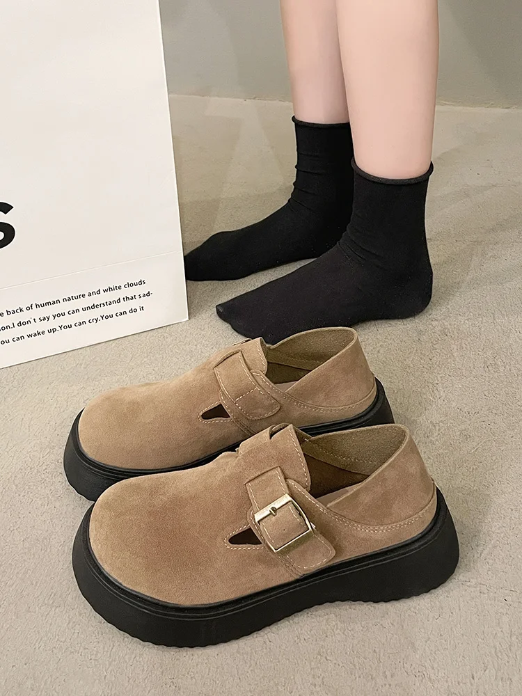 Zapatos de plataforma sin cordones para mujer, mocasines con vestido de piel, Creepers que combinan con todo, verano y primavera, novedad