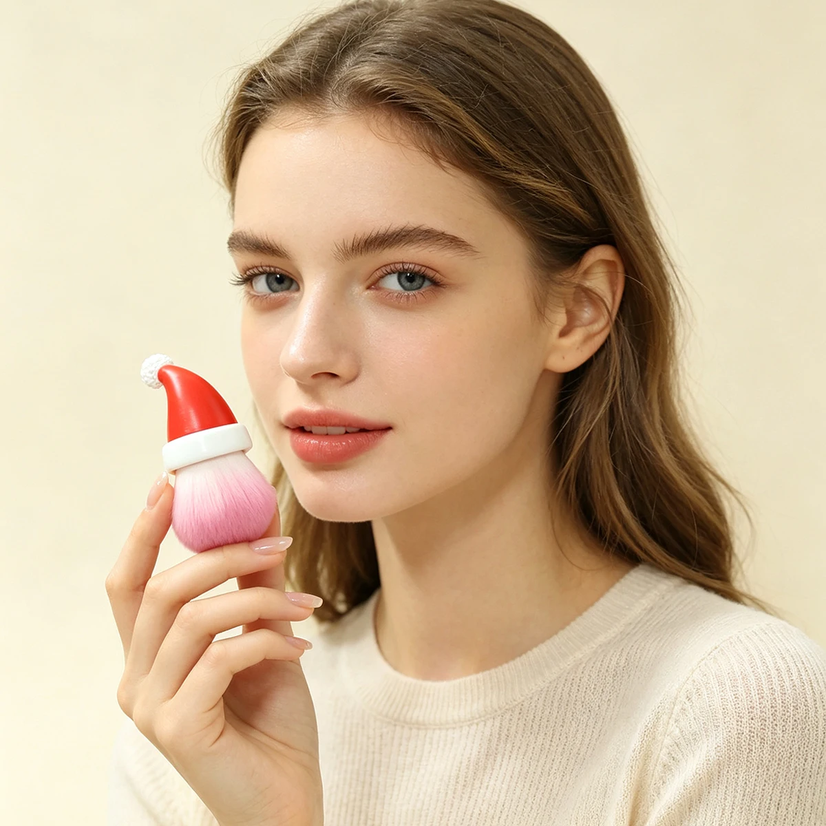 Resin Christmas Hat Handle Makeup Brush Gradient Pink Soft-Bristled Facial Powder Brush Christmas Creative Beauty Accessories