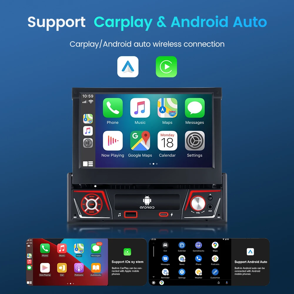 Uniwersalne Radio samochodowe Carplay Android Auto 1 Din z 7 \