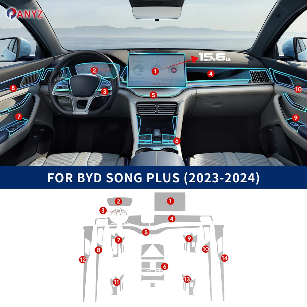 For BYD Seal U Sealion 6 Song Plus DMI EV 2021-2024 Car Center Console Navigation Screen Instrument TPU Protective Film Interior