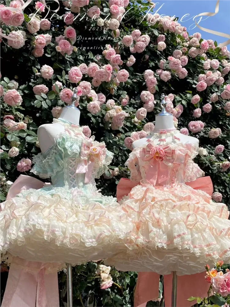 Heavy rose lace romantic atmosphere dress