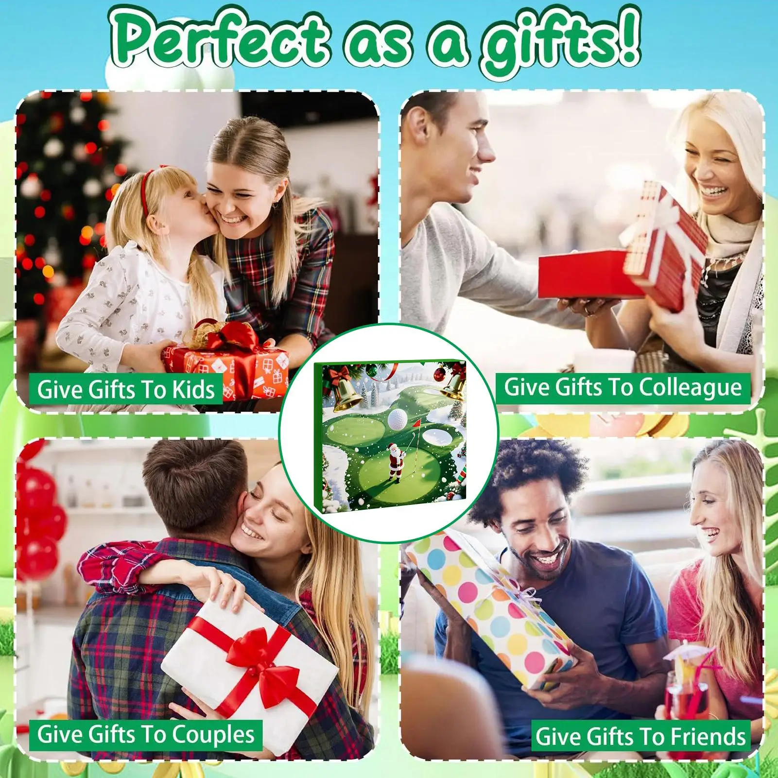 العد التنازلي لعيد الميلاد 24 يومًا على شكل جولف تقويم إبداعي لنوادي الجولف كرات تي شيرت بطاقة النتائج للرجال في سن المراهقة الكبار الأولاد الموسمي #5