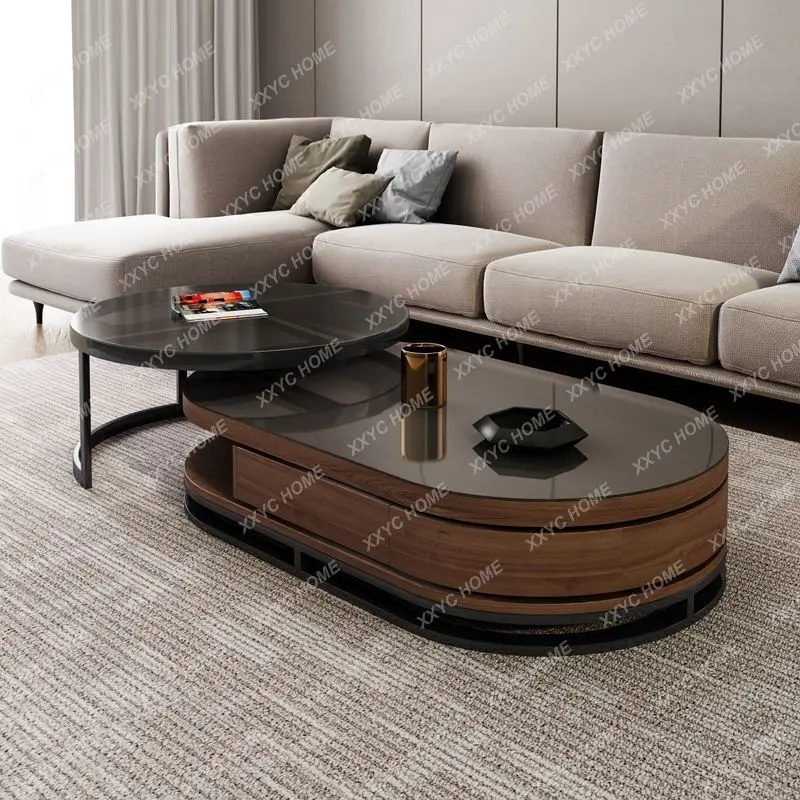 Living room household small apartment simple round tempered glass coffee table combination