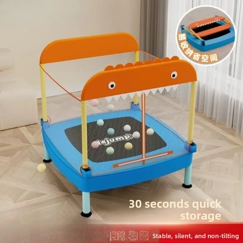 Foldable & Space Saving Silent Mini Trampoline, Indoor Toddler Jumping Bed, Portable Family Bounce Exercise Home Fitness Trainer