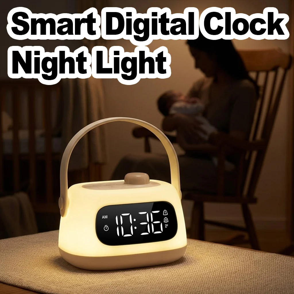 ナイトライト-led-目覚まし時計-充電式-コードレス-調光可能-デスク-ベッドサイドランプ-ベビー保育園-授乳-子供部屋-ギフト-usb-アート
