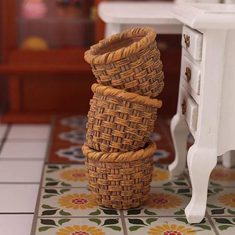 Mini 1/12 Cute Dollhouse Rattan Frame Hand-woven Vegetable Food Storage Basket Dolls Miniature Decoration