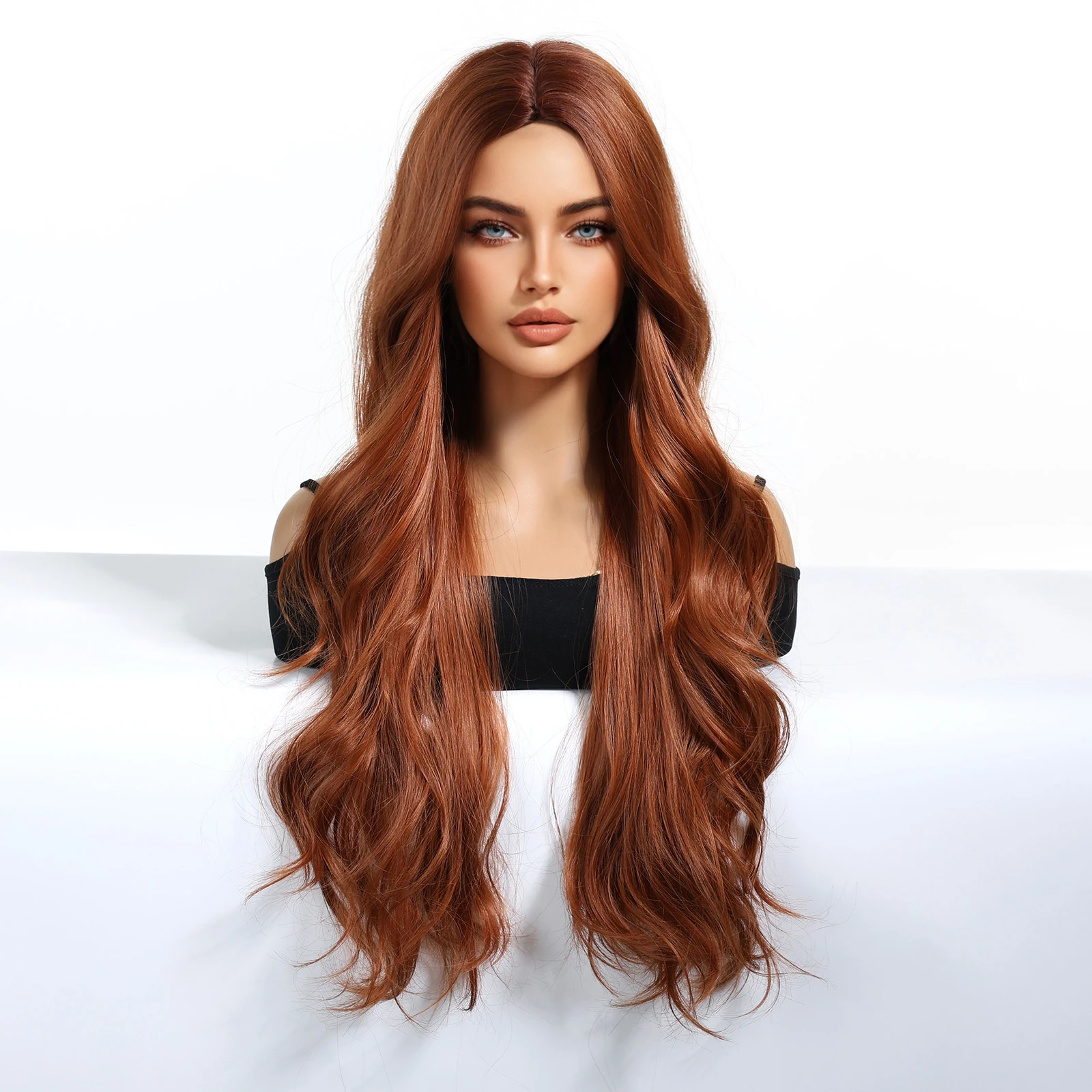 Long Wavy Medium Part Copper Red Brown Wig