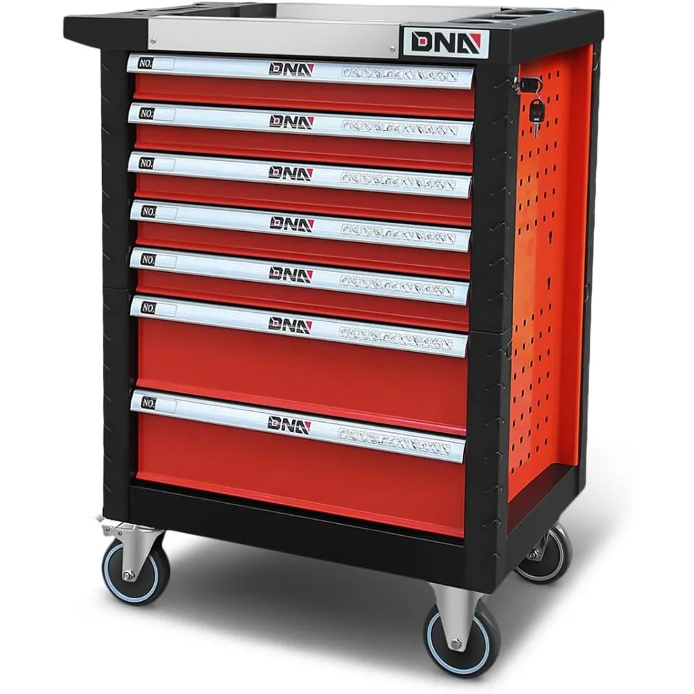 

DNA MOTORING 7-Drawers Chest Rolling Tool Cart Cabinet with Keys 39" H X 30" W X 18" D Heavy Duty Lockable Slide Tool, Red