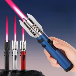 2024 High Temperature Welding Gun Lighter Windproof Red Flame Cigar Lighter Butane Inflatable Lighter Outdoor BBQ Men's Tools