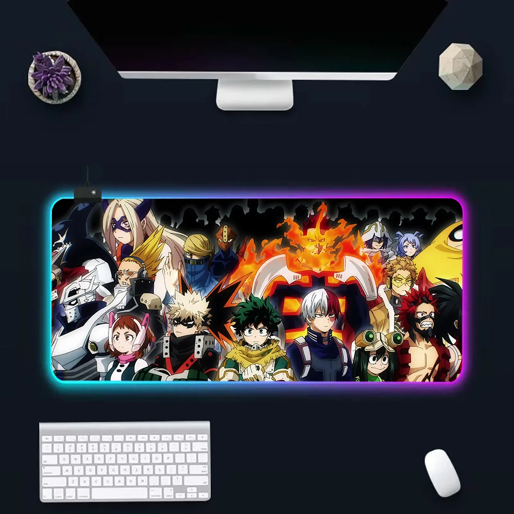 My Hero Academias RGB Pc Gamer Keyboard Mouse Pad Mousepad LED Glowing Mouse Mats Rubber Gaming Computer Mausepad