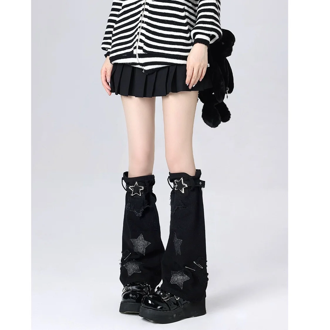 Calentadores de piernas negros originales japoneses para subcultura Y2K, calcetines de pierna ancha únicos de Lolita oscura para chica dulce y fresca