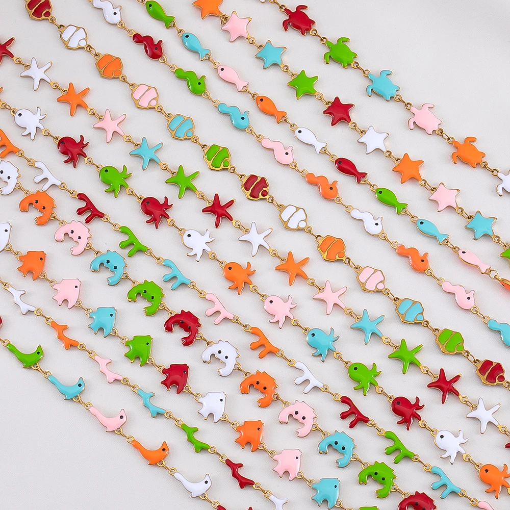 

0.5/1M Cute Marine Creature Shaped Stainless Steel Oil Dripping Chains For DIY Bracelet Necklace Jewelry Accessories Materials