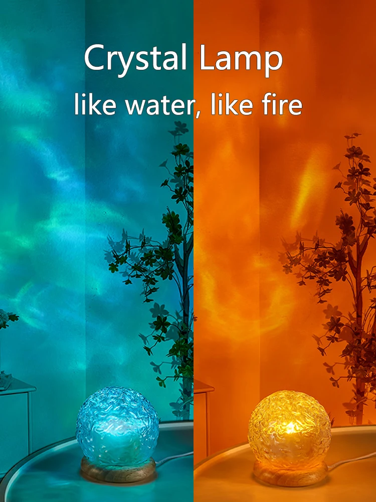 New Water Ripple Projector Night Light Crystal Mood Lamp Home Bedroom Decorative Aesthetic Christmas Gift INS Sunset Lights