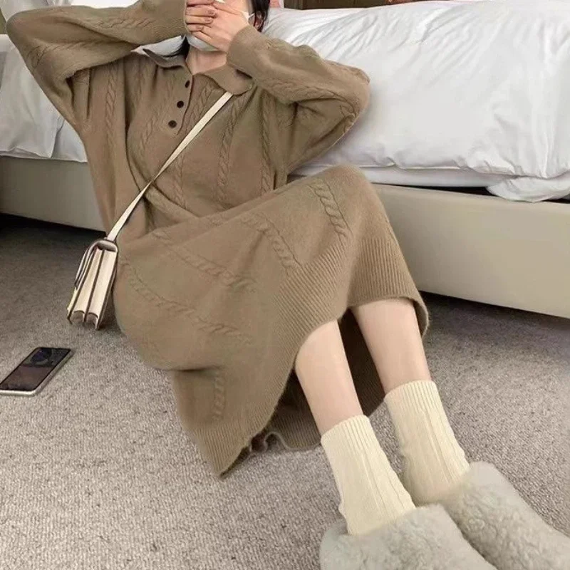 Lazy Wind 超格好良いセータードレス 女性用 秋と冬 ゆったりとした新しいロングニットドレス レディースウェア