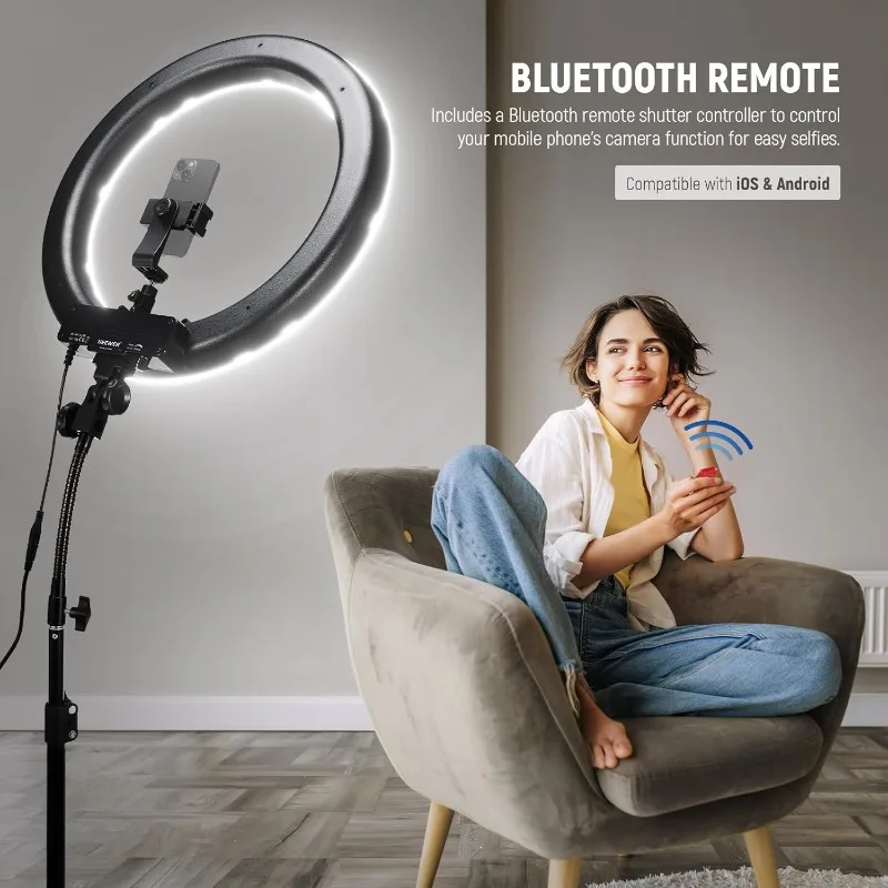 مجموعة مصابيح Ring Light مقاس 18 بوصة: مصابيح LED احترافية بقدرة 55 وات 5600 ك مع حامل وحامل هاتف وأنبوب ناعم وحقيبة لتمديد رموش الوشم #6