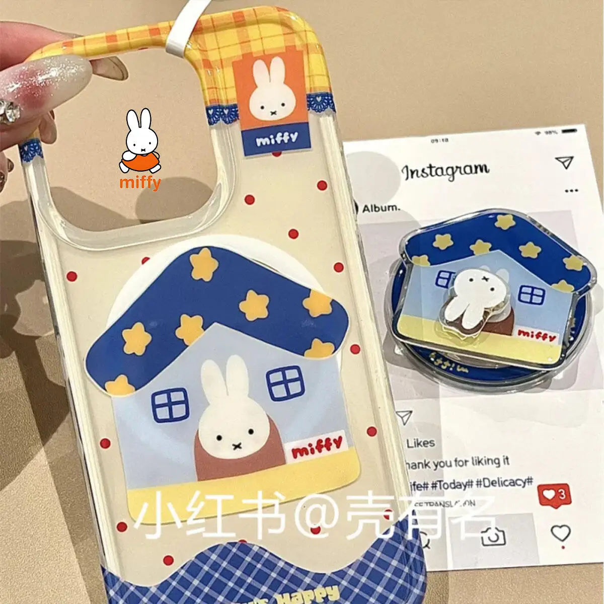 Miffy Kawaii Cartoon Mobile Phone Case Cute Rabbit Anime Magnetic Holder Phone Case Suitable for Iphone16Promaxiphone151314