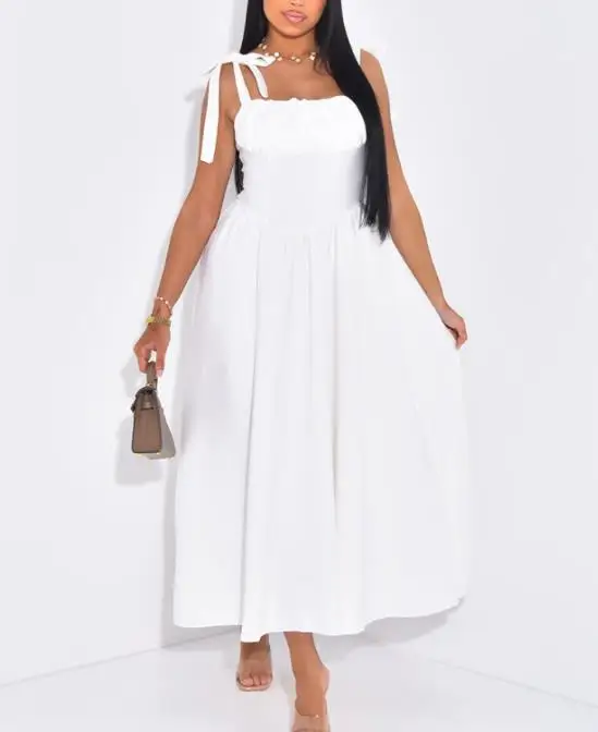 

Women's Dress Slimming French Romantic Sweet Style Solid Color Square Collar Waist Slimming Bow Tie A-Line Dinner Party Dress