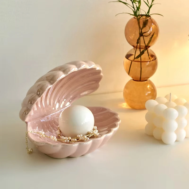 CuteLife Ins Shell Ceramic White Storage Box Bathroom Make Up Jewelry Organizer Box Personal Office Desktop Lipstick Small Box