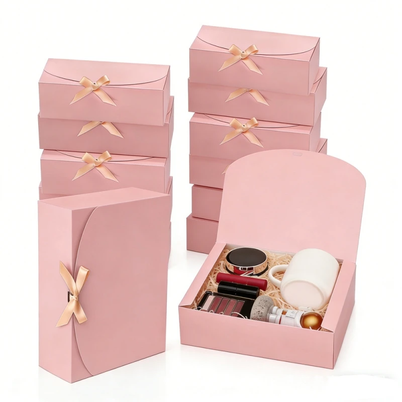 Rosa Verpackungsbox Weihnachtsparty Geschenkbox mit Band Hochzeit Geburtstag Handgemachte Süßigkeiten Keks Schokoladen Keksdosen – Detail 2