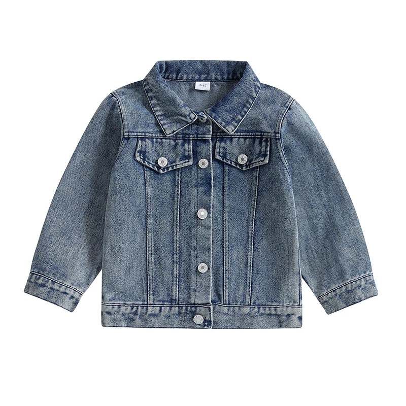 Toddler Girl Denim Jacket Back Bow Pattern Lapel Neck Long Sleeve Front Button-up Fall Tops