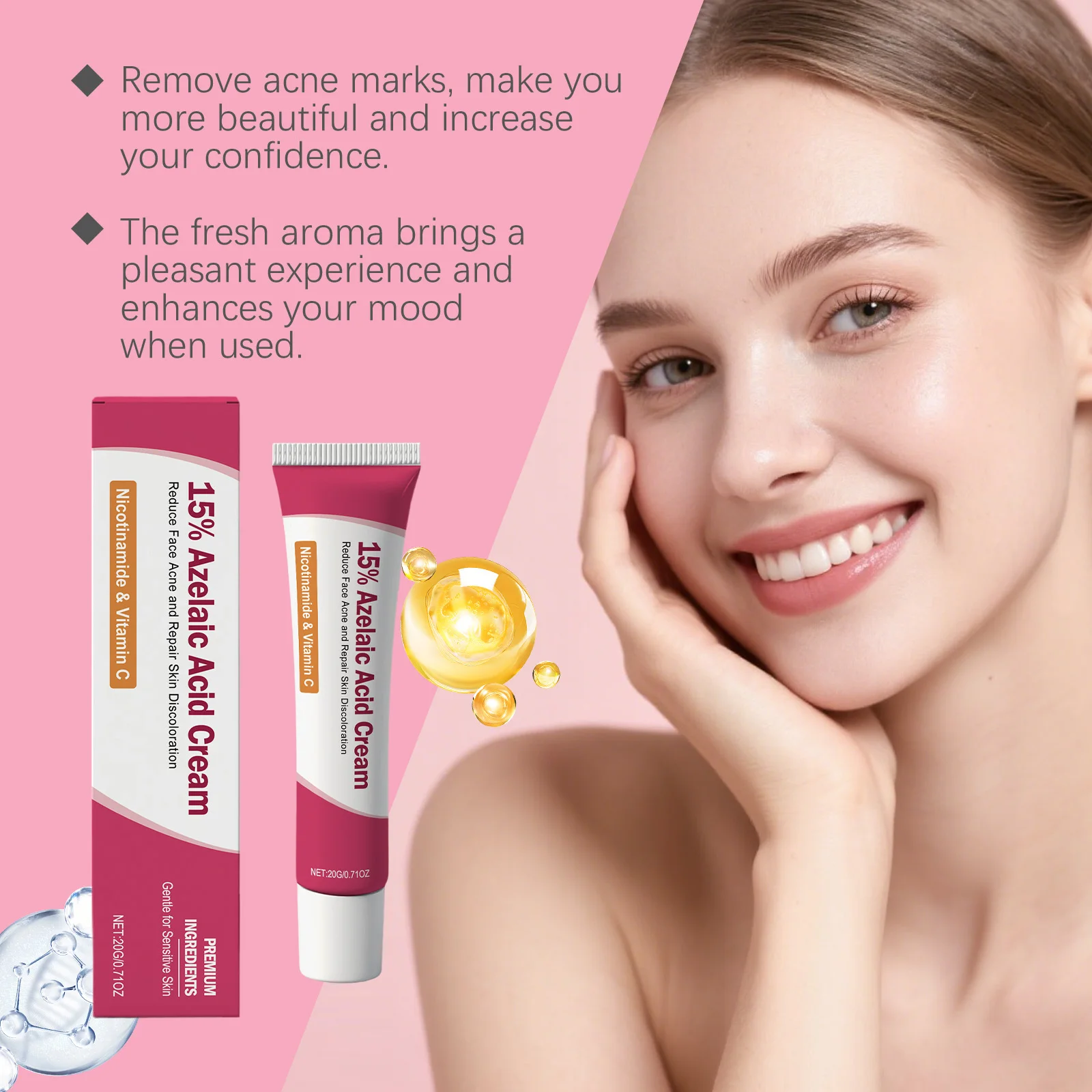 15% Azelaic Acid Face Cream Acne Treatment Cream Pore Shrink Blackhead Remover Repair Skin Barrier Oil Control Facial Cream 20g