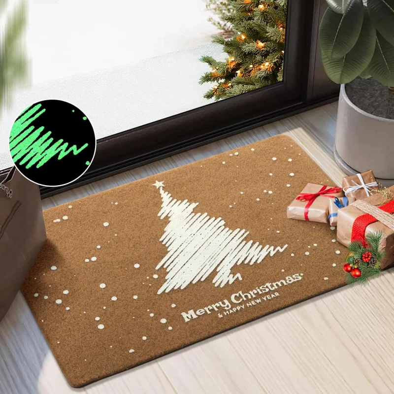 Christmas door mat with white flannel material and anti slip backing50X80cm front door welcome mat