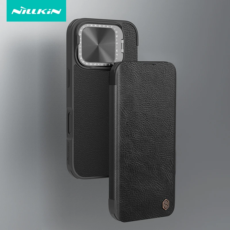 

Nillkin Case For iPhone 16 Pro Max Luxury Flip Leather Cover Metal Lens Protetion Stand Holder Back Cover with Card Slot