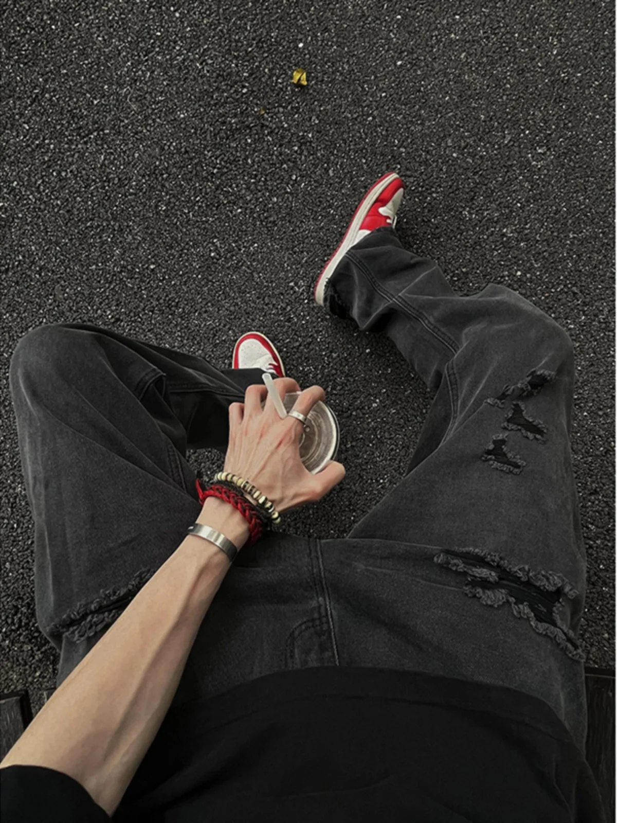 

Bla Hole Denim Jeans Men's Summer Trendy Brand Haome Street High Street Vibe Flared Straight Cut Pants Wear Resistant