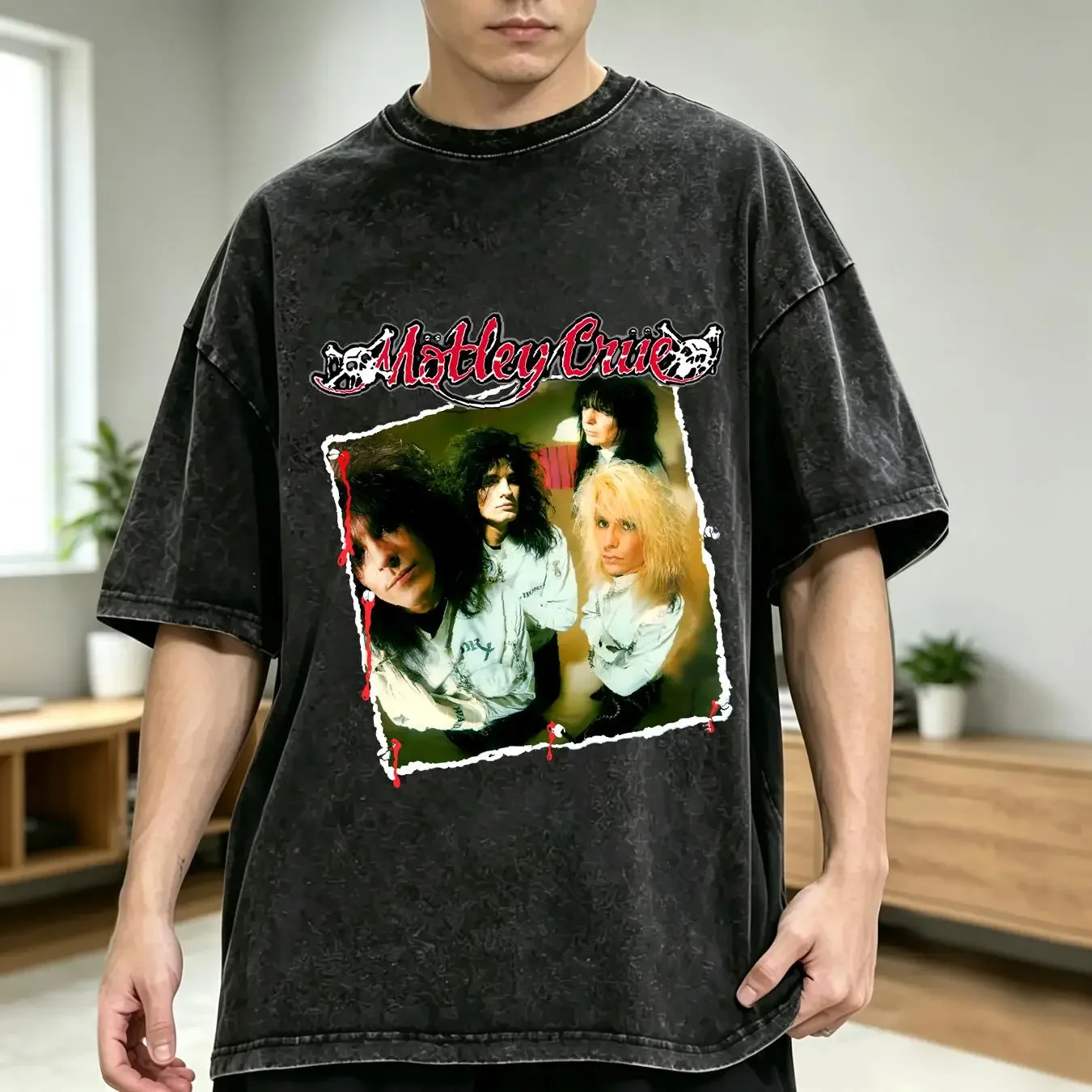 washed T Shirt Vtg 1989 Motley Cru E Dr Feelgood Tour Mens Band long or short sleeves vintage Washed Breathable Casual Unisex
