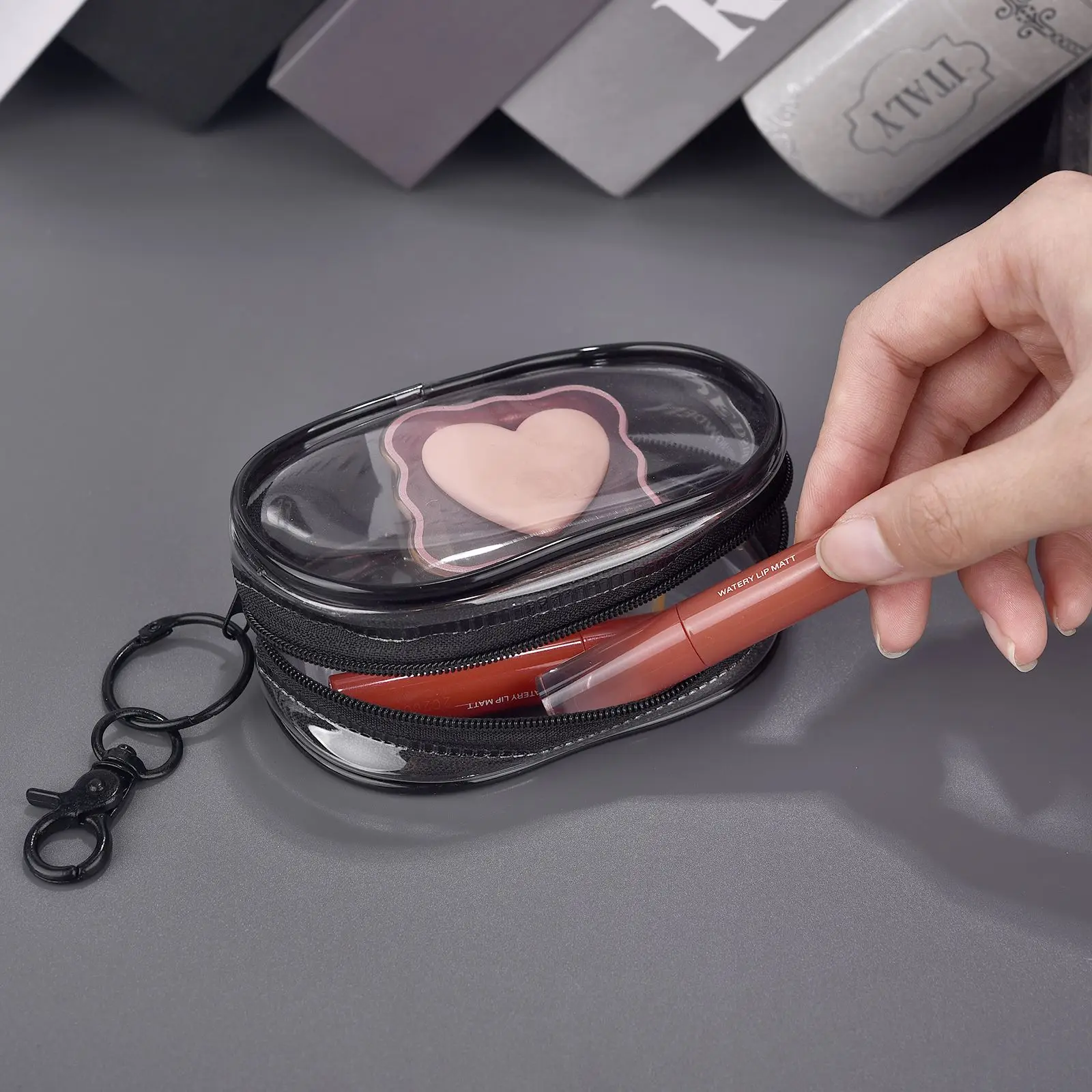 Round Black PVC Transparent Cosmetic Bags Jewelry Necklace Organizer Portable Data Cable Earphone Coin Charger Storage Pouches