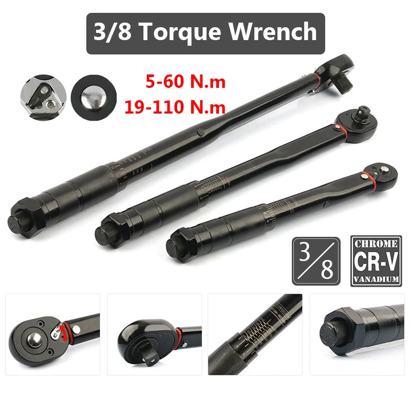 

5-110Nm Torque Wrench 3/8 Ratchet Torque Spanner 1/2 AdApter Mechanical Worekshop Garage Tools For Bicycle Car Automotive Repair